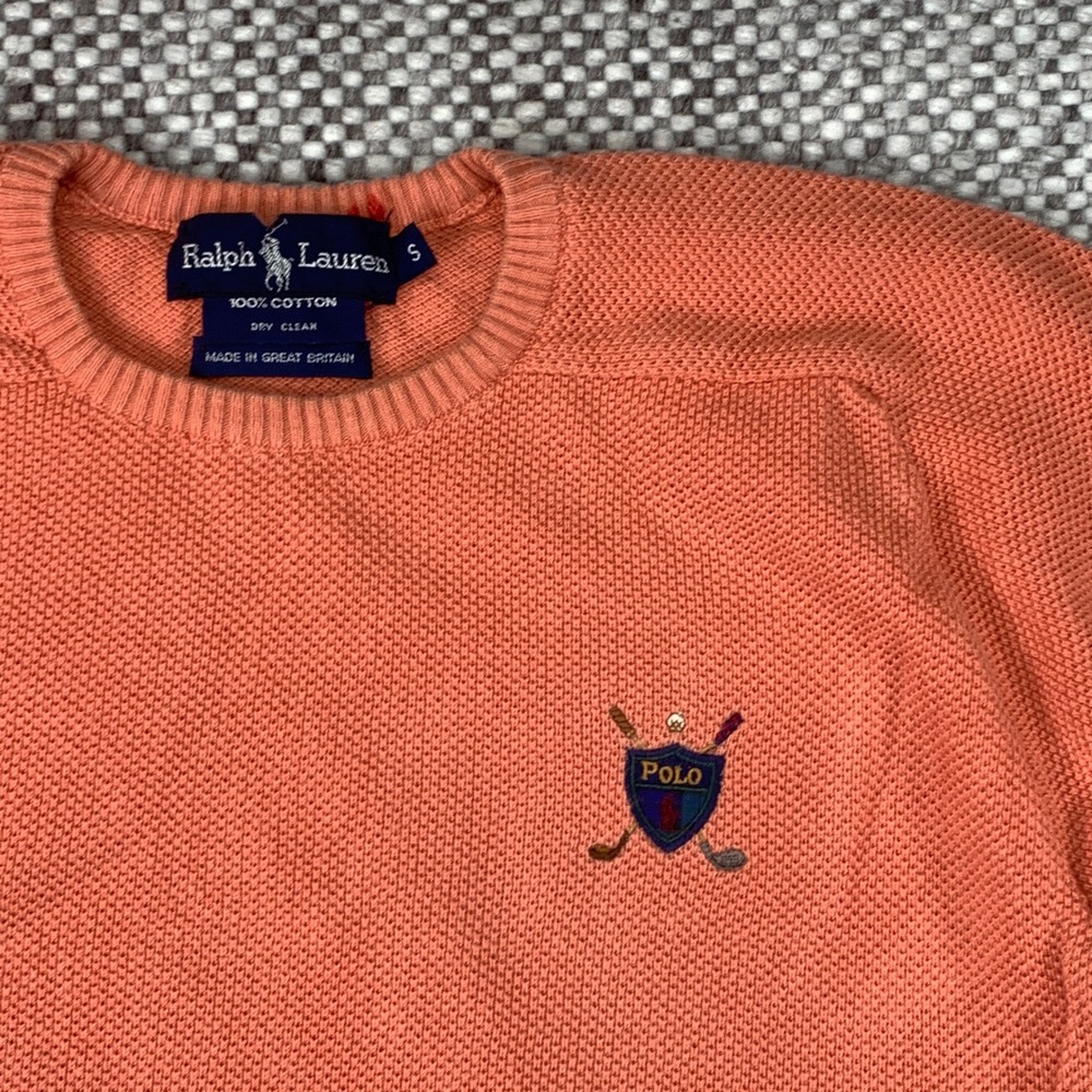 Ralph Lauren Sweater Mens S Coral Orange Golf Crest Waffle Knit Cotton Britain